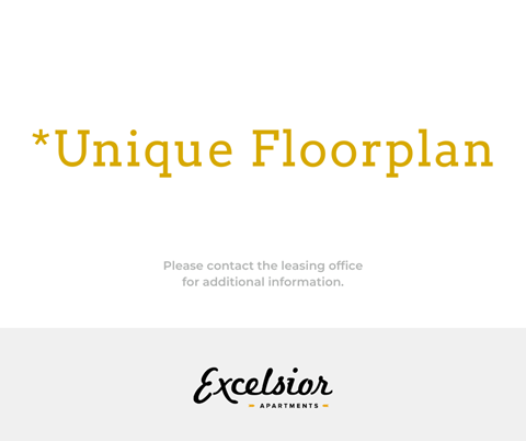 A slide with a unique floorplan for Excelsior Apartments.
